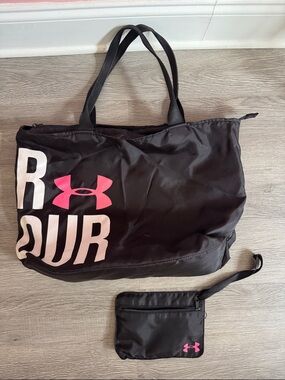 Under Armour Black Tote with Pink Logo and Matching Wristlet Pouch
